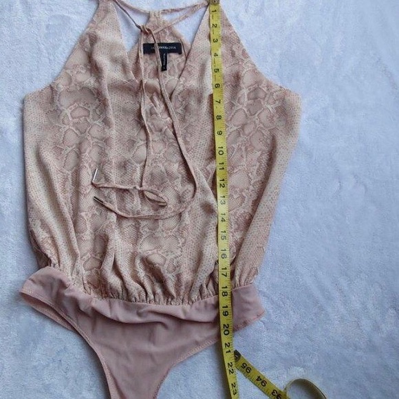 BCBG MaxAzria faux wrap Bare Pink Python Bodysuit - Picture 5 of 11